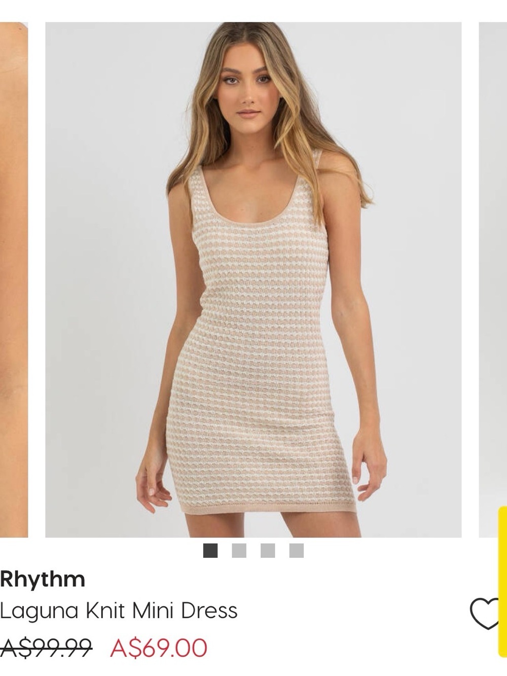 Rhythm. Textured Knit Mini Dress in Beige and Cream